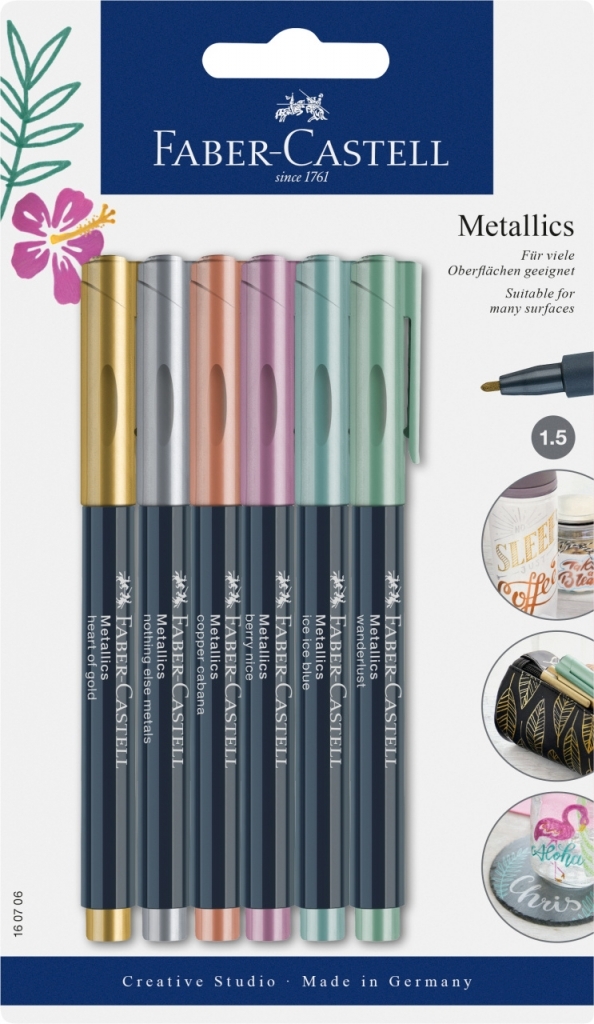 Rašiklių rinkinys Faber-Castell,1,5mm, 6 vnt, įvairių metallic spalvų, blisteryje