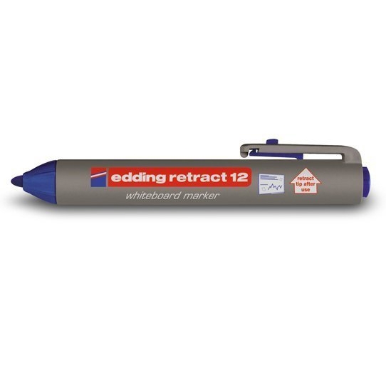 Žymeklis baltai lentai Edding 12, apvaliu galiuku, 1,5-3mm, automatinis, mėlynos spalvos