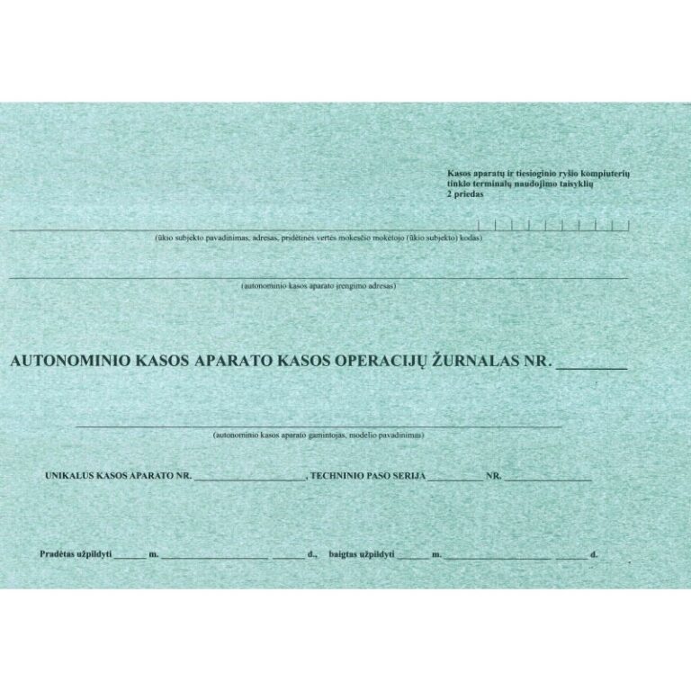 Autonominio kasos aparato kasos operacijų žurnalas , A4, horizontalus, segtas per nugarėlę