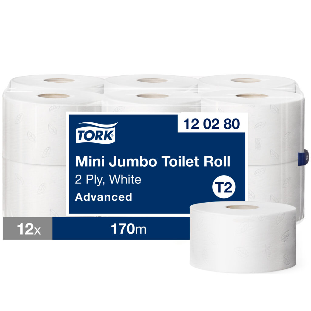 Tualetinis popierius Tork Advanced Jumbo Mini T2, 120280, 2 sluoksniai, 170m, 850 lapelių, baltos spalvos, 1vnt