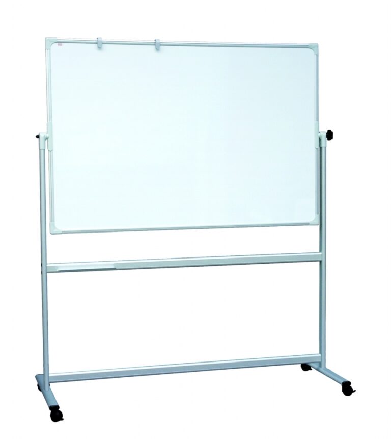 Balta magnetinė lenta 2×3 ant ratų 120x180cm, dvipusė, pasukama