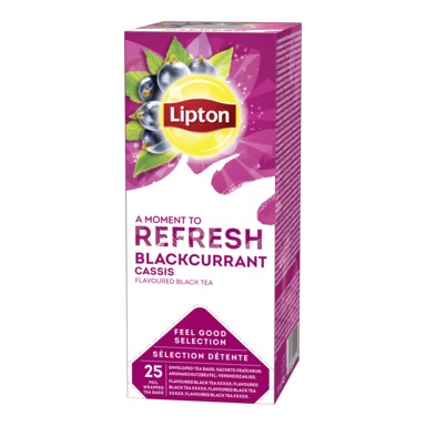 Juodoji arbata Lipton. juodųjų serbentų skonio, su vokeliu, 25 pakeliai