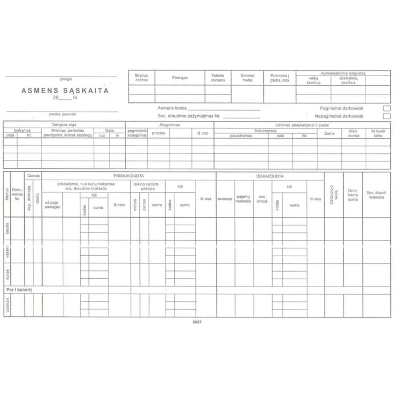 Asmens sąskaita, A4, 1 lapas