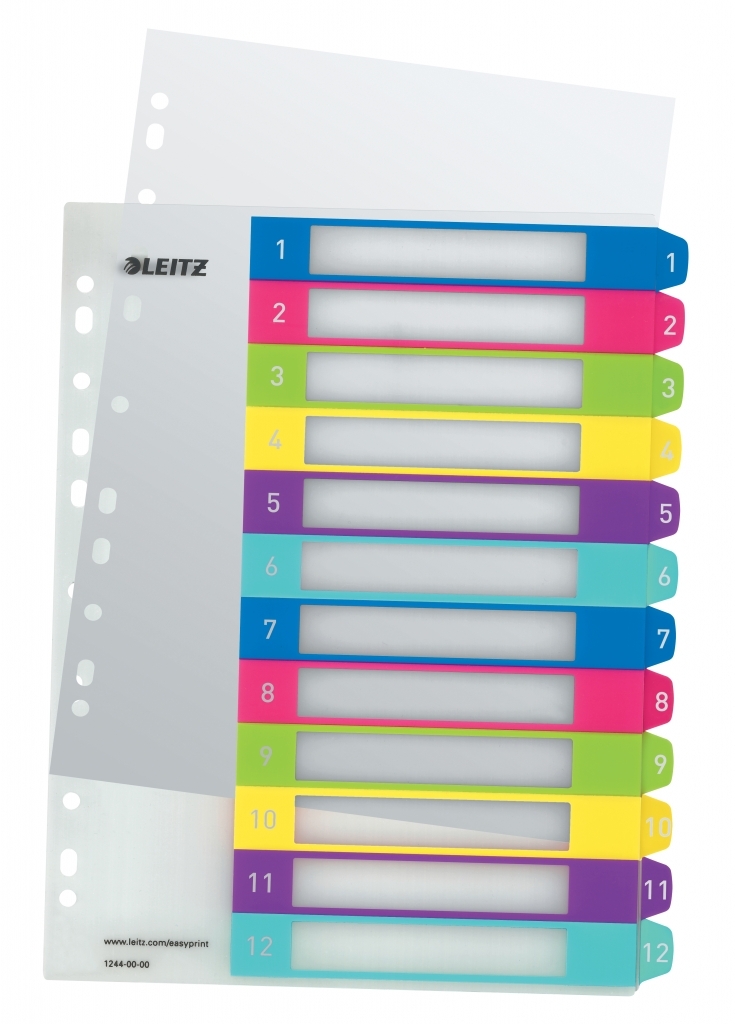 Skiriamieji lapai Leitz WOW Print, A4+, 1-12, plastikiniai, įvairių spalvų