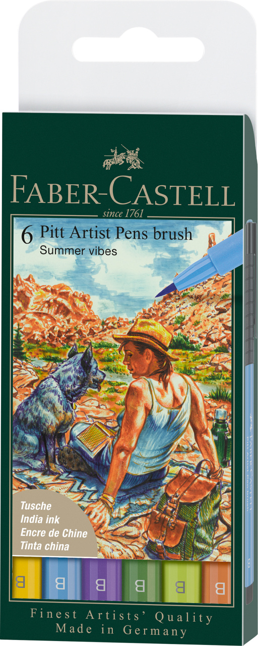 Teptukiniai rašikliai piešimui Faber-Castell Pitt Artist Pen, Summer vibes, 6 spalvų