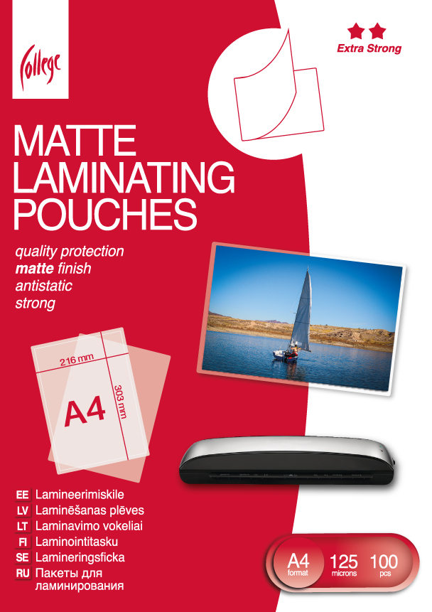 Laminavimo vokeliai A4 (216x303mm ) 125mic/100 lapų, matiniai