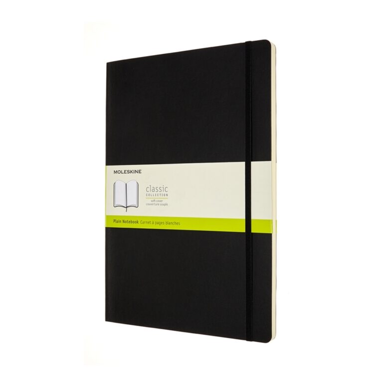 Užrašų knygelė Moleskine, A4, 21×29.7cm, baltais lapais, kietu viršeliu, juodos spalvos