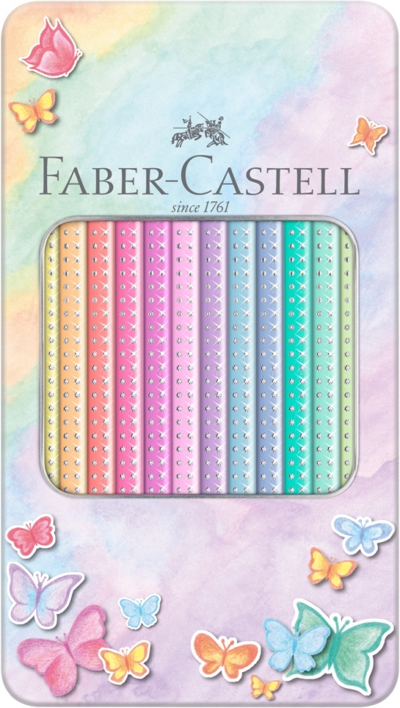 Spalvoti pieštukai Faber-Castell Sparkle, 12 spalvų, metalinėje dėžutėje