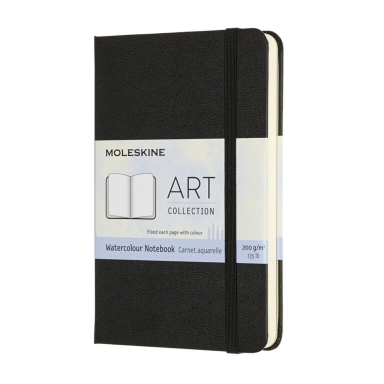 Užrašų knygelė Moleskine, 9x14cm, baltais akvareliniais lapais, kietu viršeliu, juodos spalvos