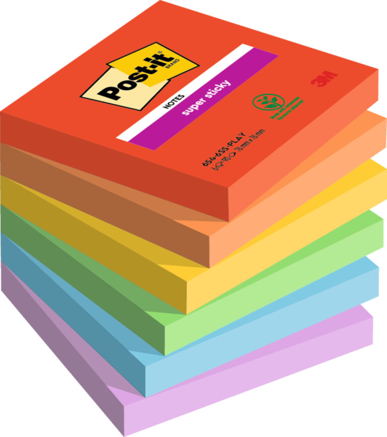 Lipnūs lapeliai 3M Post-it® Super Sticky Playful 76mmx76mm, 6vnt. po 90 lapelių