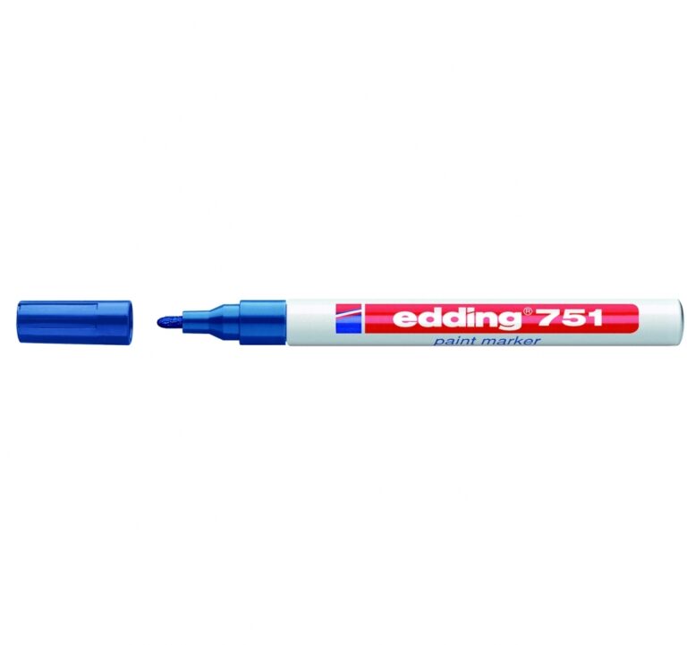 Žymeklis Edding 751 lako pagrindu, apvaliu galiuku, 1-2mm, mėlynos spalvos