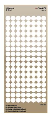 Lipdukai Charlot, apvalūs, Ø8mm, 136vnt pakuotėje, baltos spalvos