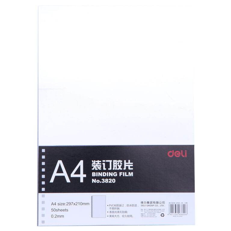 Įrišimo viršelis DELI 3820 A4/200mic/50 lapų, skaidrūs
