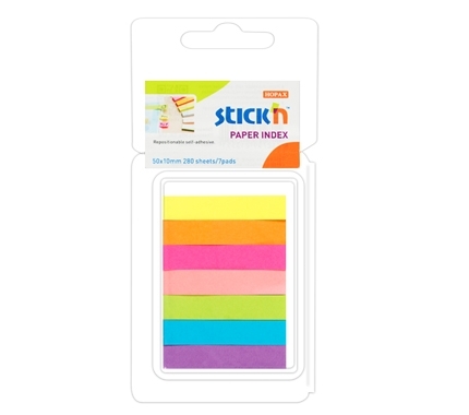 Popieriniai žymekliai Stick´N 21618, 50x10mm, 7 neoninės spalvos po 40vnt., blisteryje