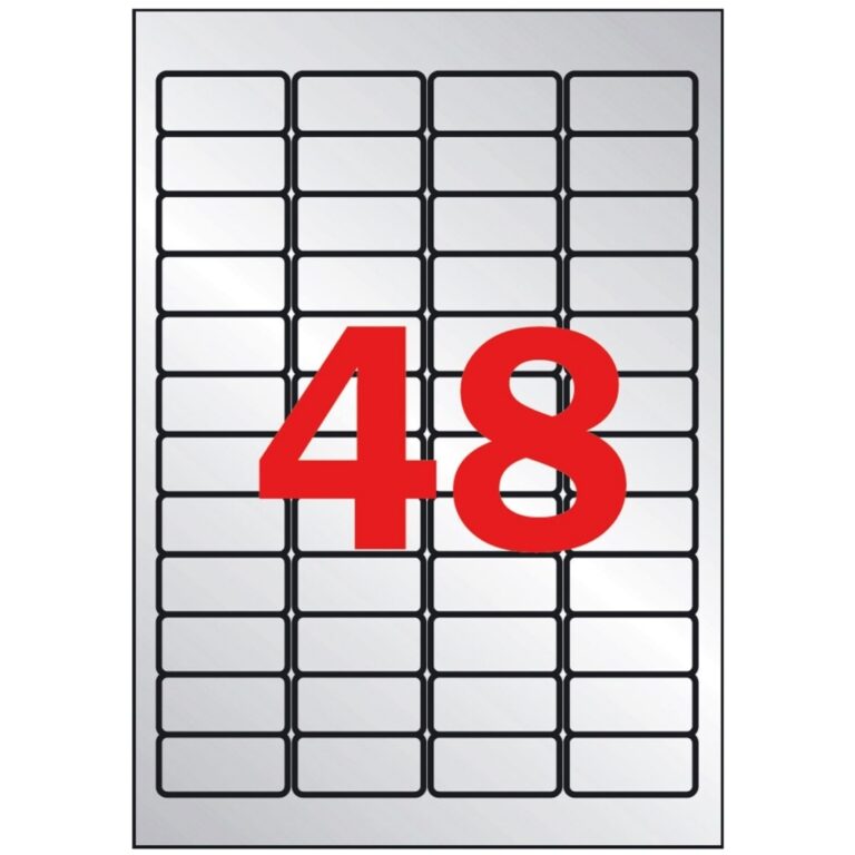 Lipnios etiketės Apli, A4, 45.7×21.2mm, 48 etiketės lape, 20 lapų, sidabrinės spalvos
