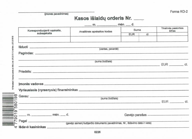 Kasos išlaidų orderis, A5, 100 lapų