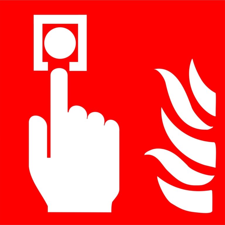 Informacinis lipdukas Charlot, 85x85mm, GAISRO PAVOJAUS SIGNALAS, raudonas