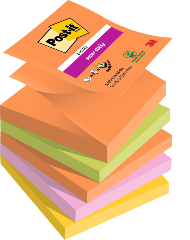 Lipnūs lapeliai užrašams 3M Post-it® Super Sticky, 76x76mm, 5 vnt. po 90lapų