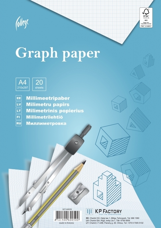Milimetrinis popierius College, A4, 20 lapų