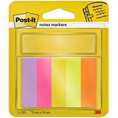 Popierinių žymeklių Post-it rinkinys, 5 spalvos po 100vnt.