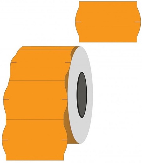 Kainų etiketės 26x16mm, banguotos, 1000vnt, oranžinės spalvos