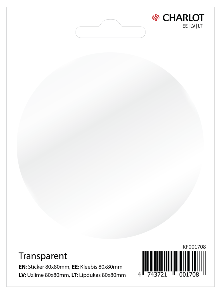 Apvalus lipdukas Charlot, 80mm,  skaidrus