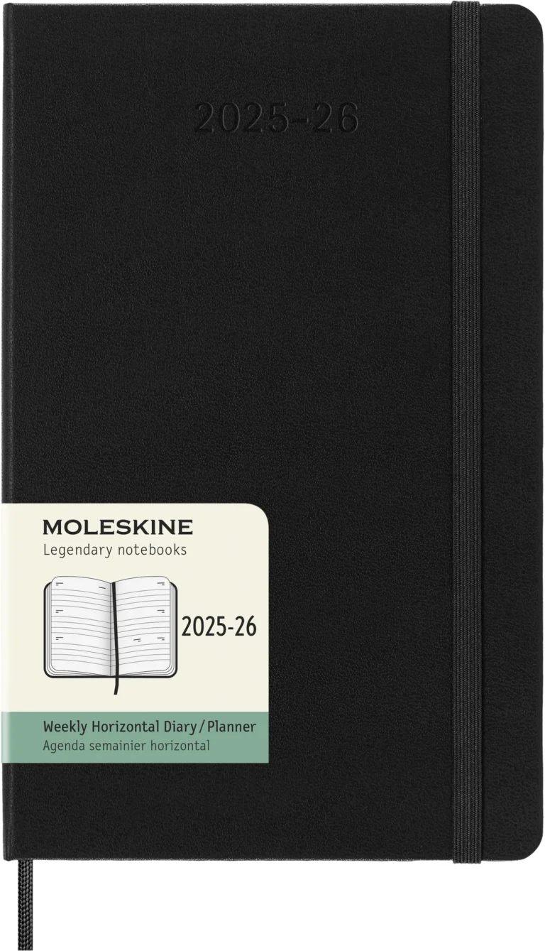 Kalendorius-užrašų knygelė Moleskine, 18 mėn., 2025/26, 13×21 cm, savaitės H, kietas viršelis, juodos spalvos