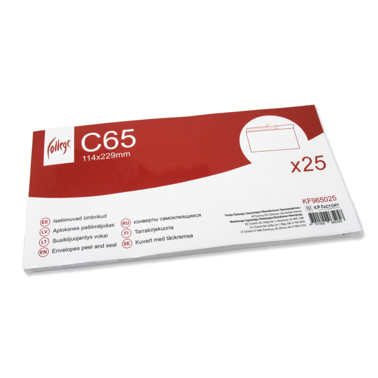 Vokai C65 College, 114x229mm, su nuplėšiama juostele, baltos spalvos, 25vnt