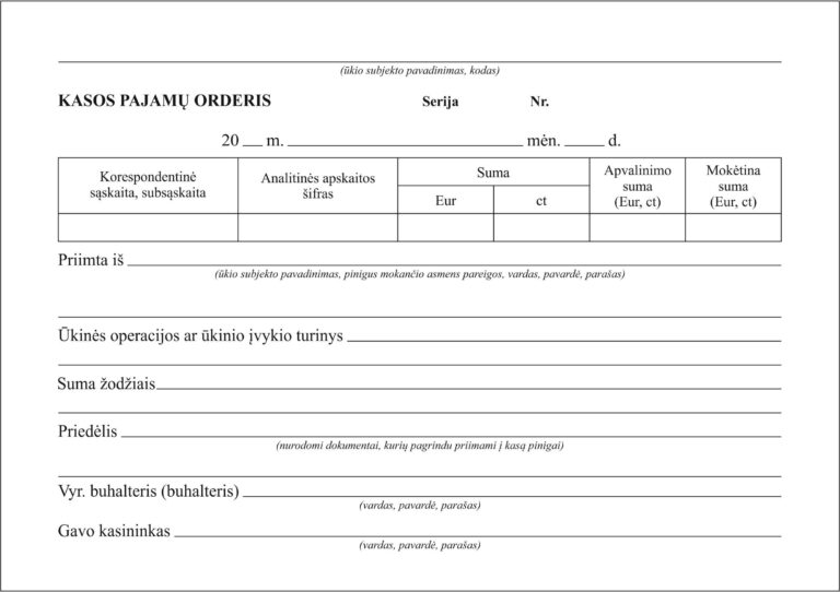 Kasos pajamų orderis, A5, SC, 50 kompl, nenumeruotas