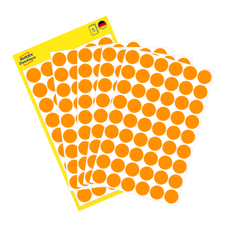 Lipdukai Avery Zweckform, apvalūs, Ø12mm, 270vnt pakuotėje, oranžinės spalvos