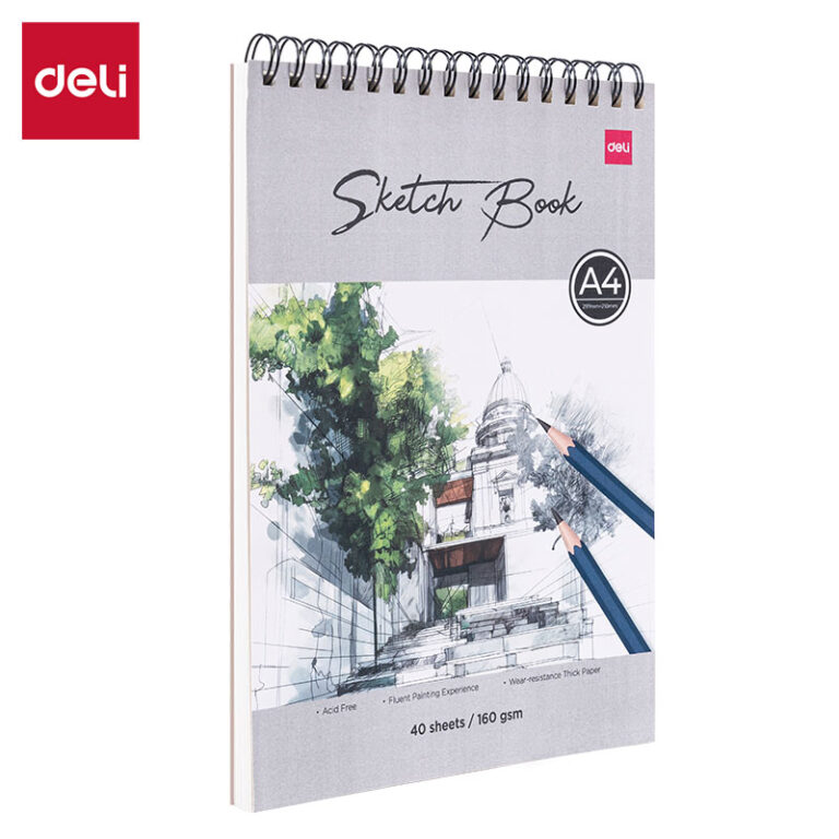 Eskizavimo blonknotas DELI A4/40L 160g, spiralė viršuje