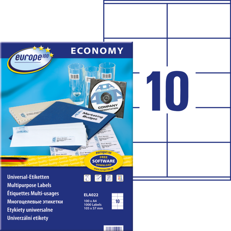 Lipnios etiketės Avery Europe, A4, 105x57mm, 10 etikėčių lape, 100 lapų, baltos spalvos