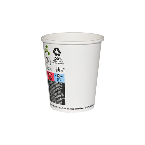 Vienkartiniai popieriniai puodeliai, 200 ml ø 80 mm, baltos spalvos 50vnt