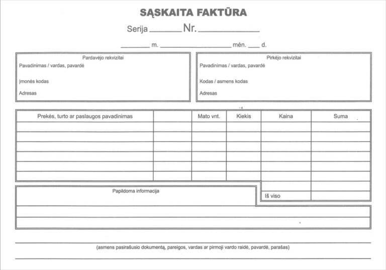 Sąskaita faktūra (ne PVM), A5, SC, 100 lapų
