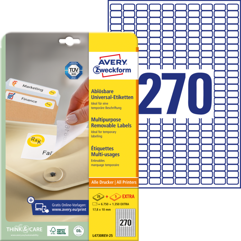 Lipnios etiketės Avery Zweckform, A4, 17.8x10mm, 270 etikečių lape, 25 lapai
