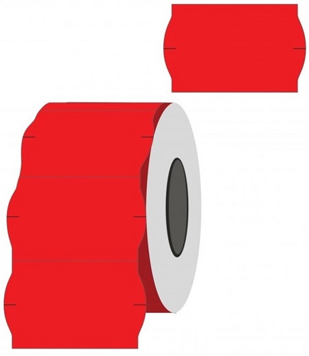 Kainų etiketės 26x16mm, banguotos, 1000vnt, raudonos spalvos