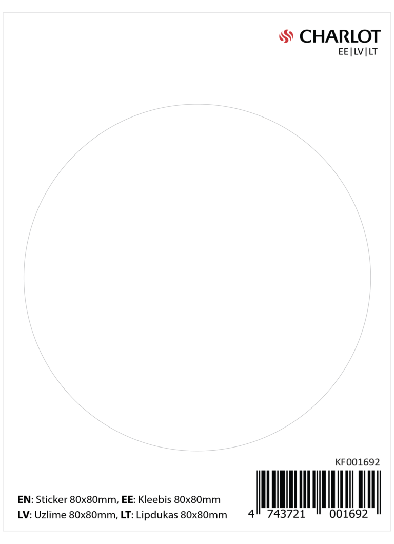 Apvalus lipdukas Charlot, 80mm,  baltos spalvos