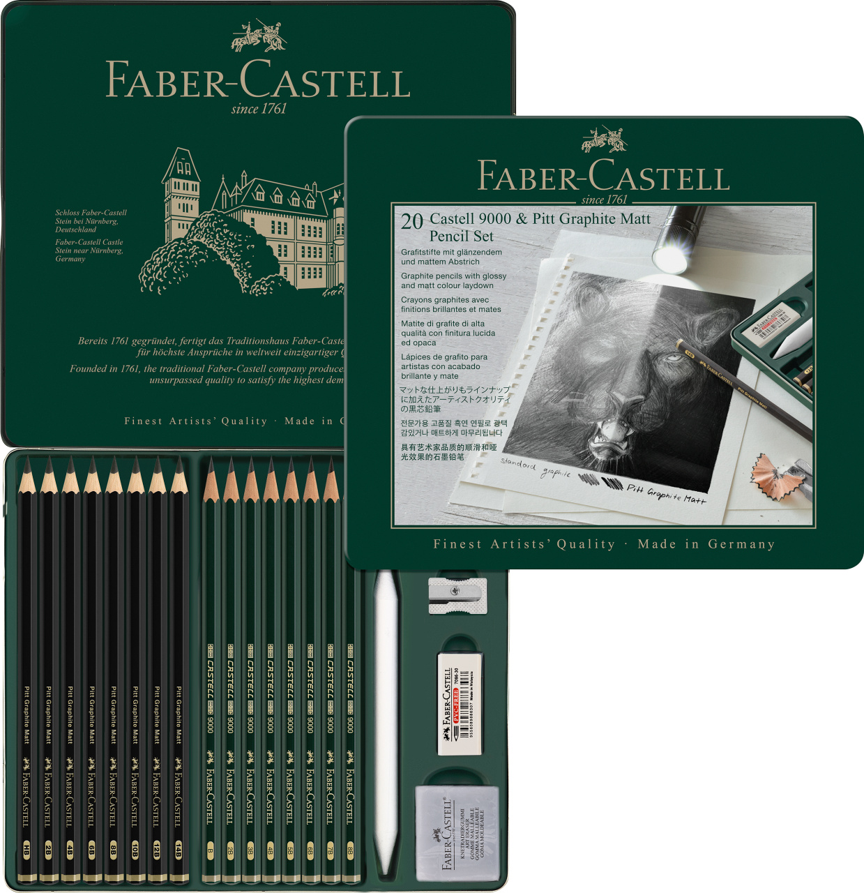 Pitt Graphite Matt & Castell 9000, tin of 20