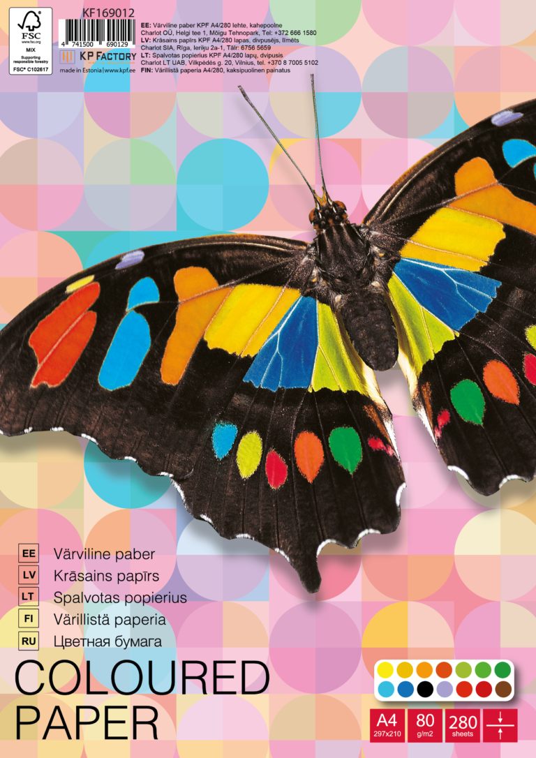 Spalvotas popierius College, A4, 80g, 14 spalvų po 20 lapų, 280 lapų