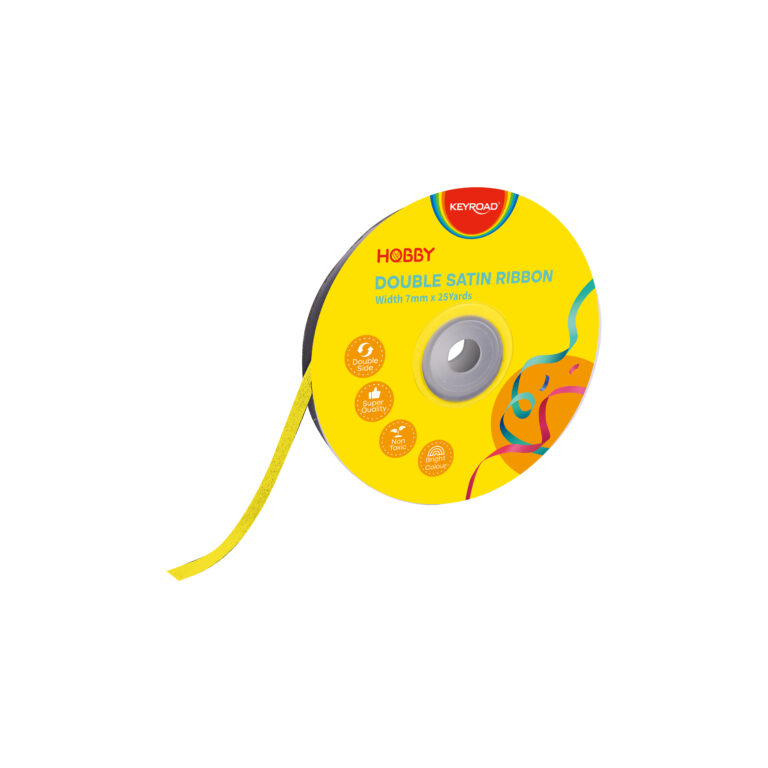 Dviguba atlasinė juostelė Keyroad, 7mm x 22,86m, geltonos spalvos