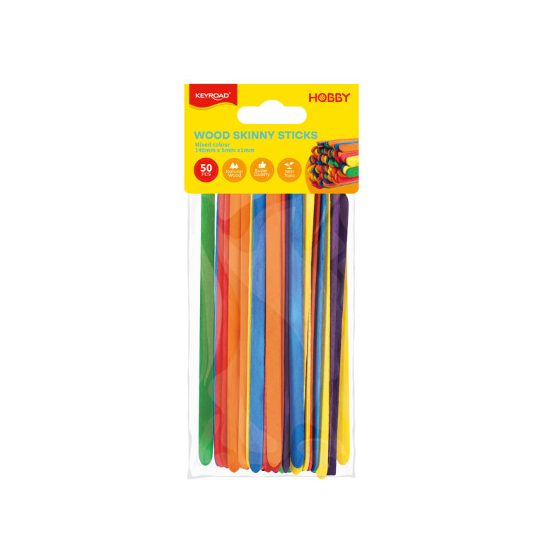 Mediniai pagaliukai Keyroad 140x5mm 50 vnt spalvoti