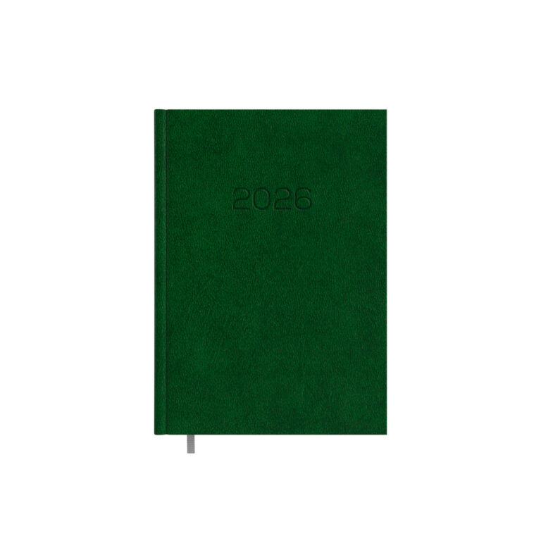 Darbo kalendorius Timer Daytime Baladek 2026 m., A5, PVC viršelis, tamsiai žalios spalvos