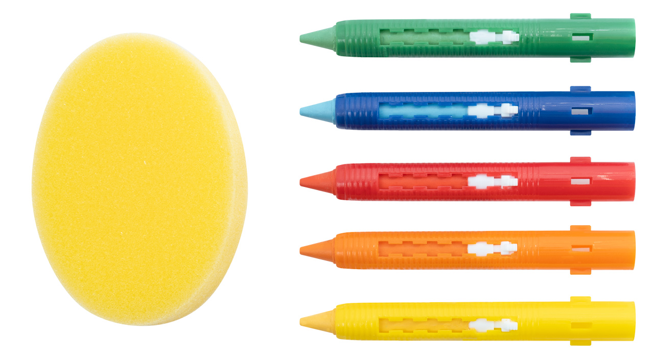 Mini Kids bath crayons, 5 colours inkl. sponge