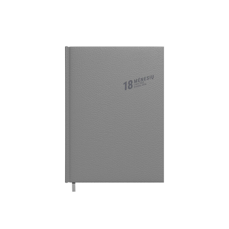 Darbo kalendorius Timer 18 Mėnesių, A5, minkštas PU viršelis, pilkos spalvos