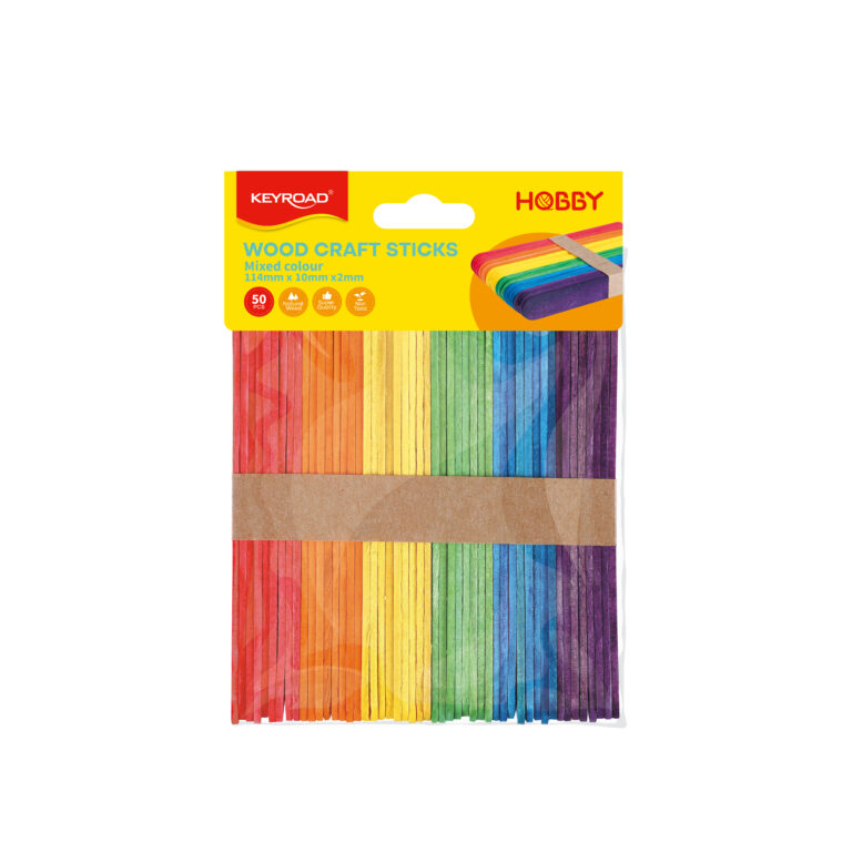 Mediniai pagaliukai Keyroad 114x10mm 50 vnt spalvoti