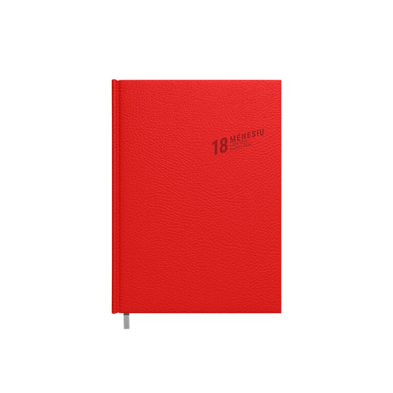 Darbo kalendorius Timer 18 Mėnesių, A5, minkštas PU viršelis, raudonos spalvos