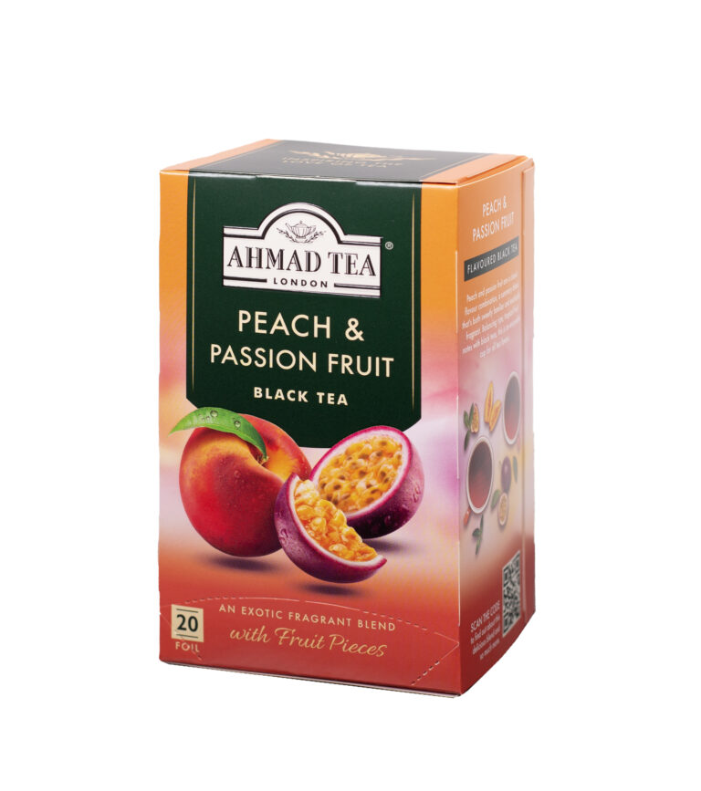 Juodoji arbata Ahmad Peach & Pasion Fruit, 20x2g