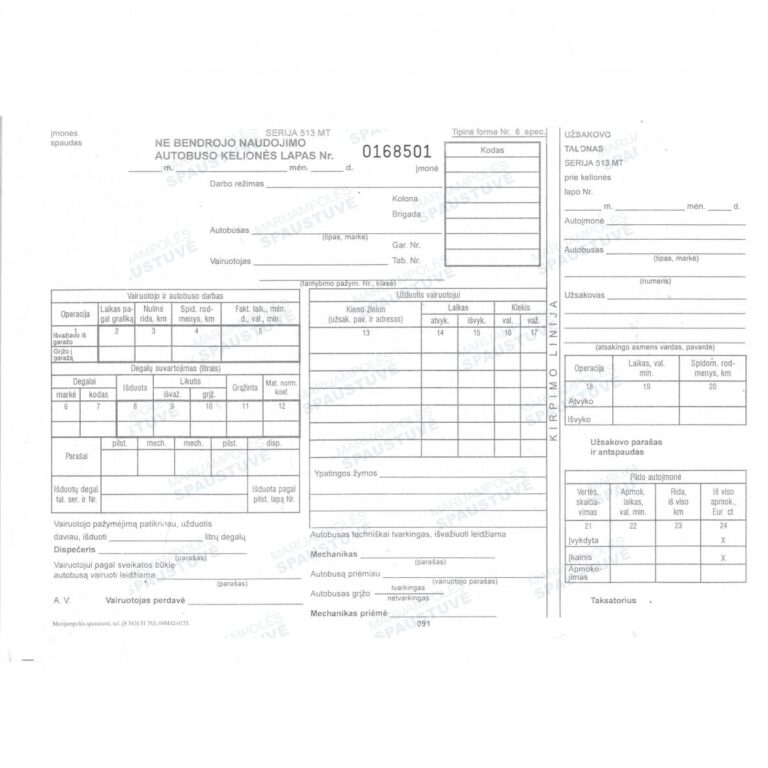 Ne bendrojo naudojimo autobuso kelionės lapai, 100 vnt