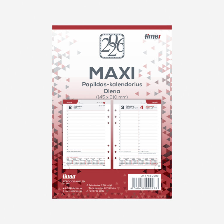 Papildomi lapai darbo kalendoriui Timer Maxi Day, A5, 2026 m.