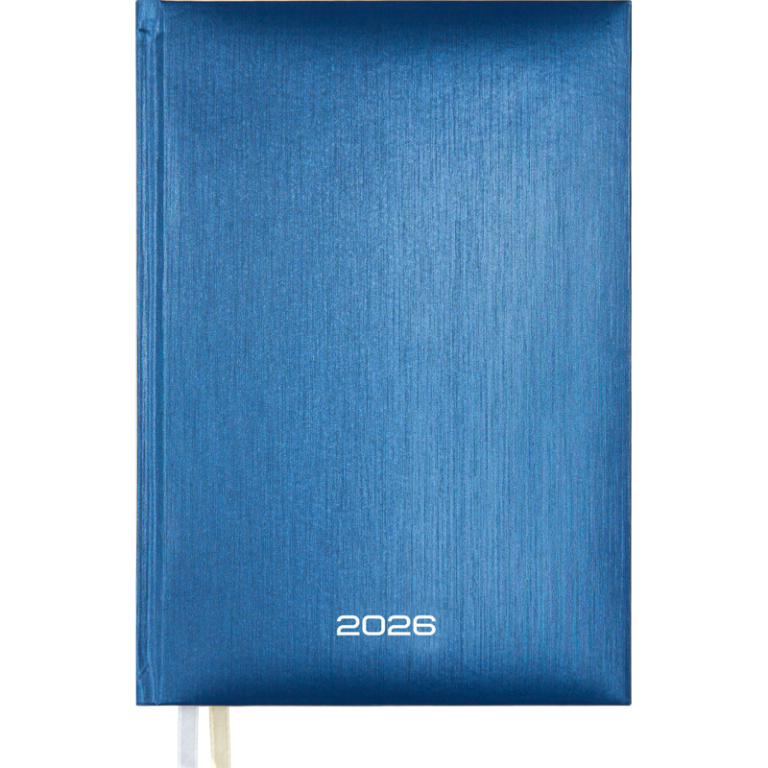 Kalendorius-užrašų knygelė Regent 2026, A5, diena lape, kietu viršeliu, metalizuotos mėlynos splavos